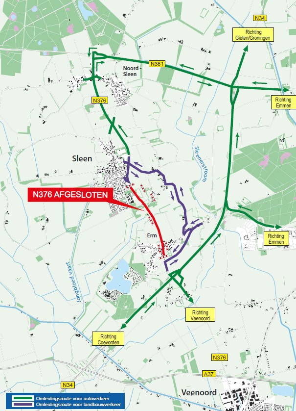 Fase 1 van de werkzaamheden aan de N376 tussen Erm en Sleen