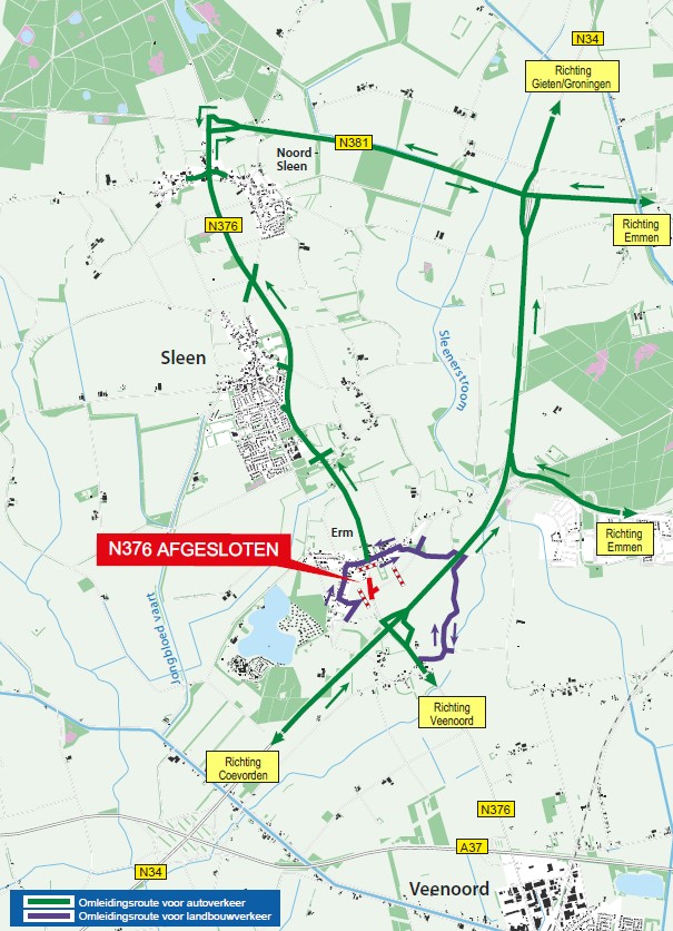 Fase 2 van de werkzaamheden aan de N376 tussen Erm en Sleen